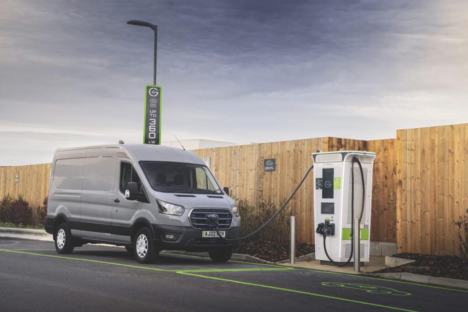 A company electric vehicle van charging using a public charge point and the Paua EV Charge Card