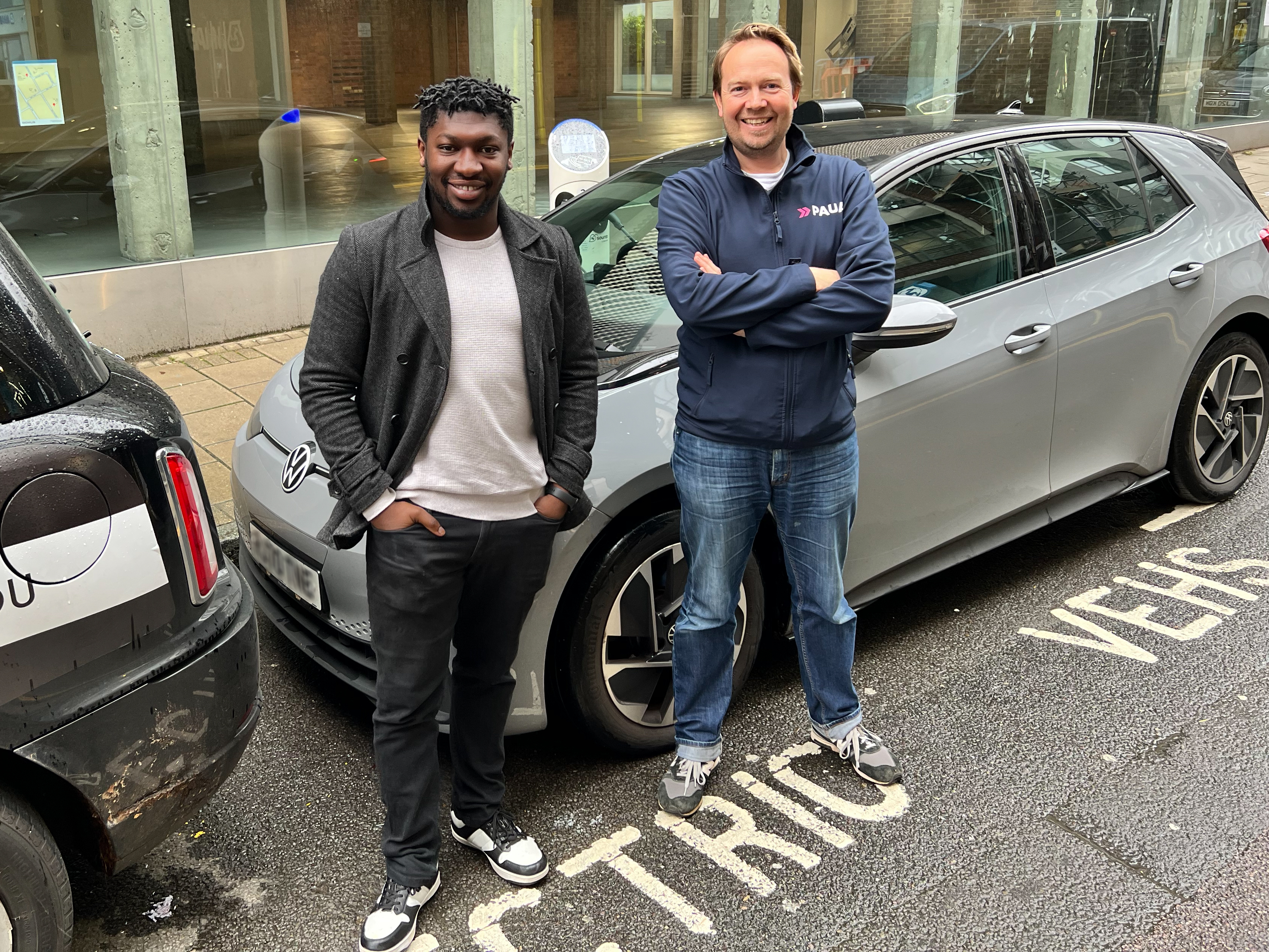 Voltric founder, Julian Mensah, with Niall Riddell, co-founder, Paua EV charge cards